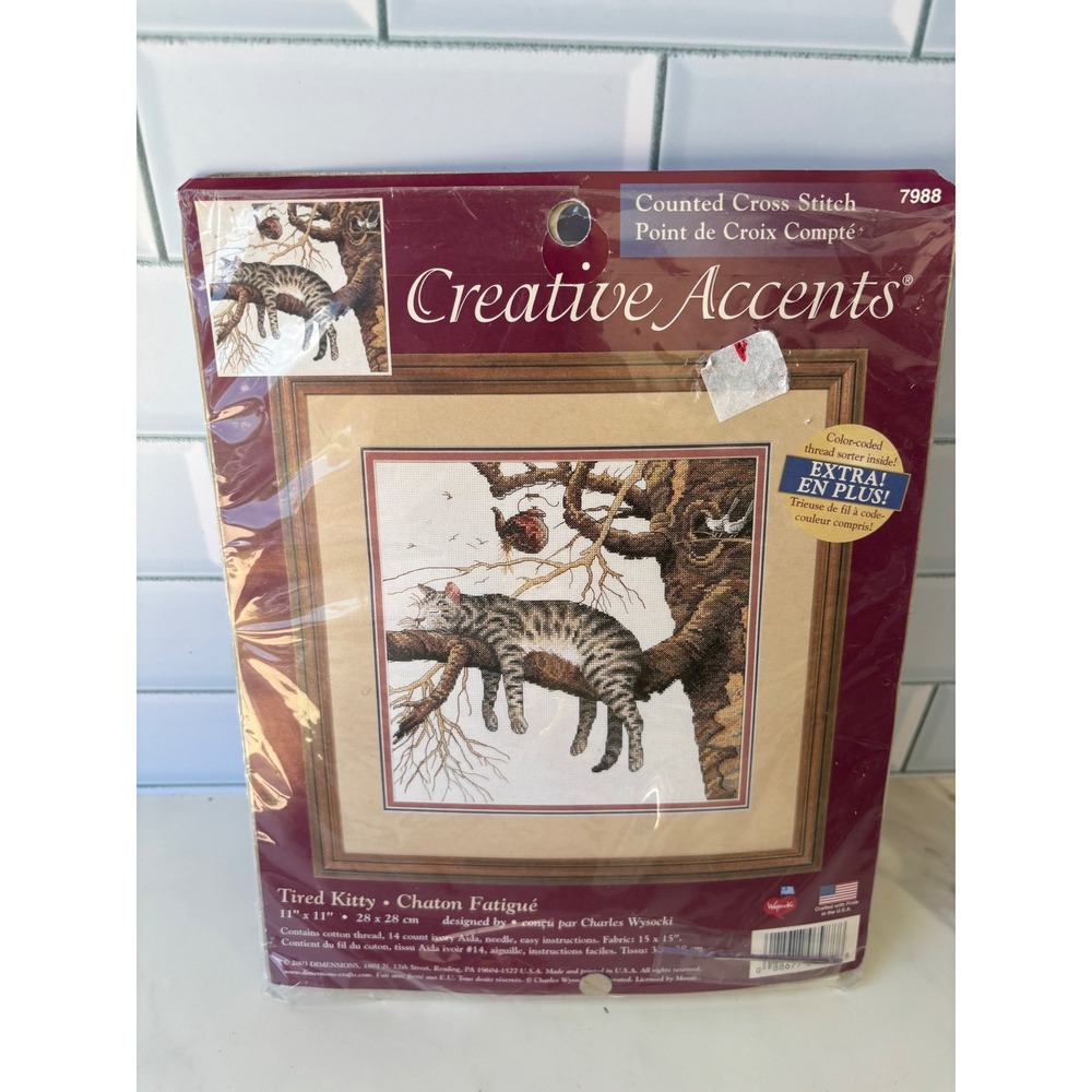 Dimensions Creative Accents Tired Kitty Cross Stitch Kit 7988 Cat